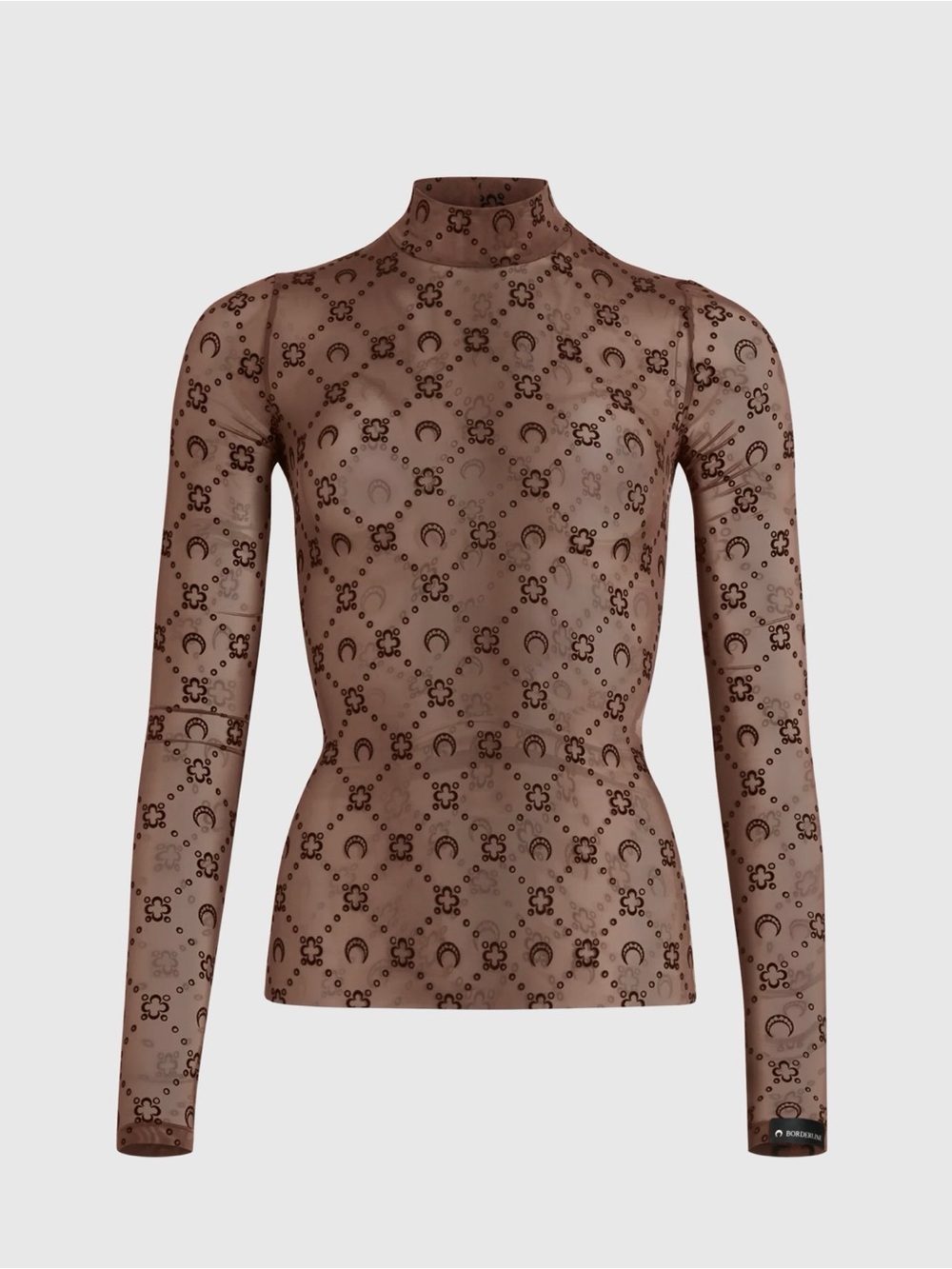 MARINE SERRE MOONOGRAM MESH FLOCK SECOND SKIN HIGHNECK TOP - BROWN SIZE S